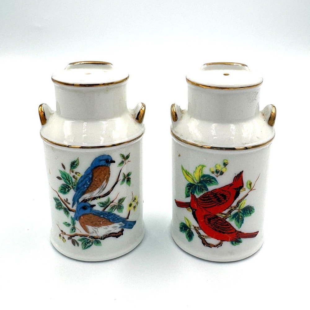Vintage Enesco Japan Milk Jug Bird Salt & Pepper Shakers – Cardinal‎ & Bluebird